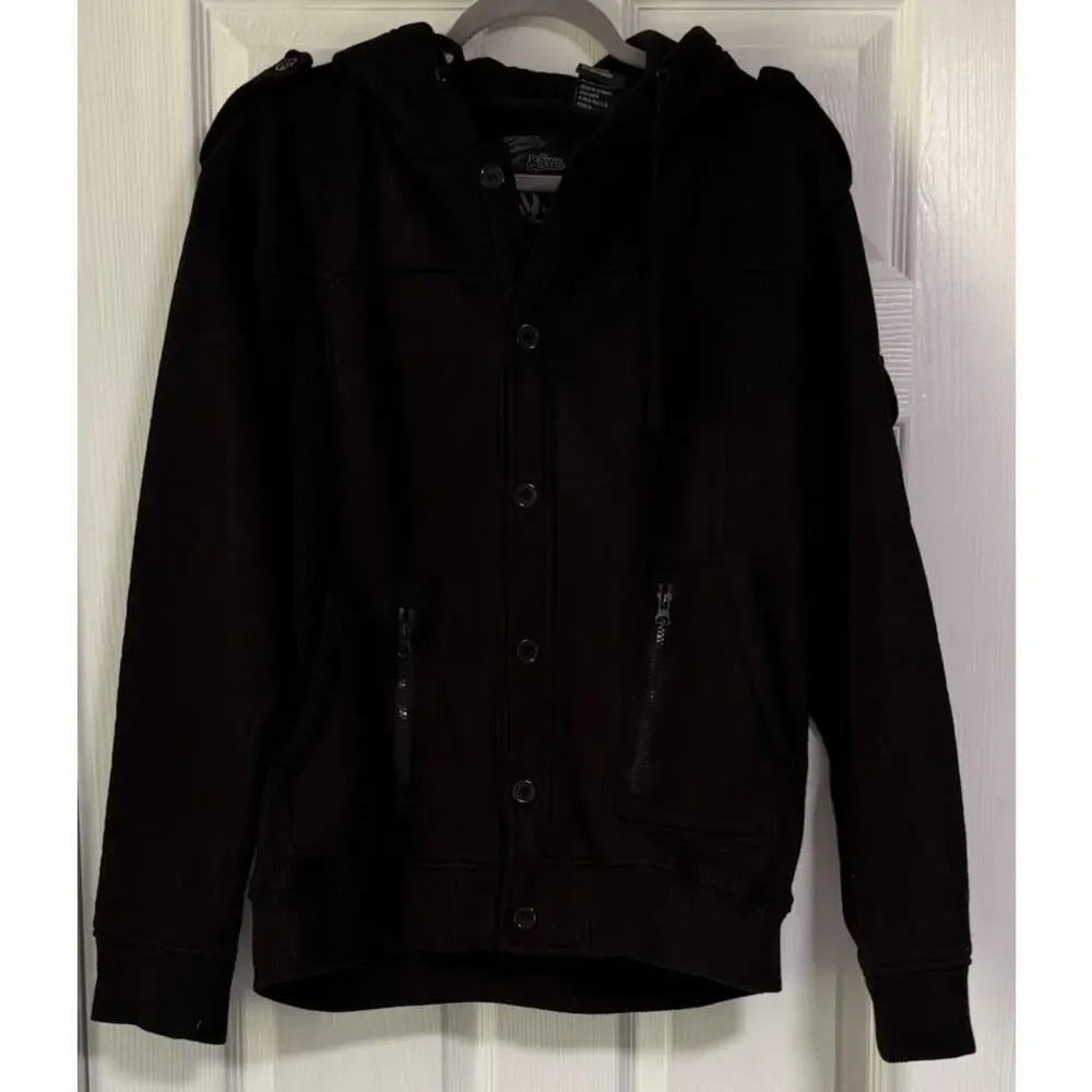 Elixir Men's Black Button Front Hooded Jacket Size Large